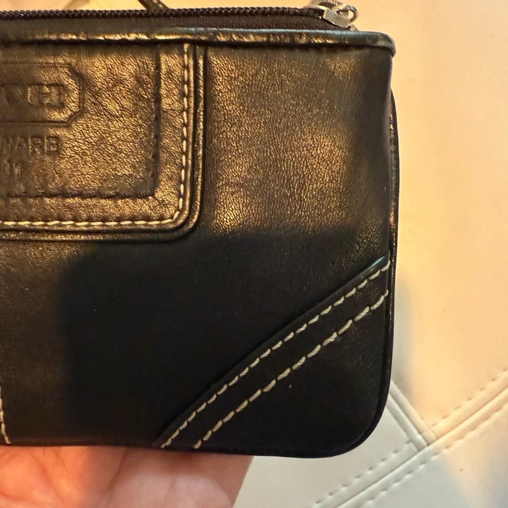 Coach Black Leather Wristlet with Contrast Stitching